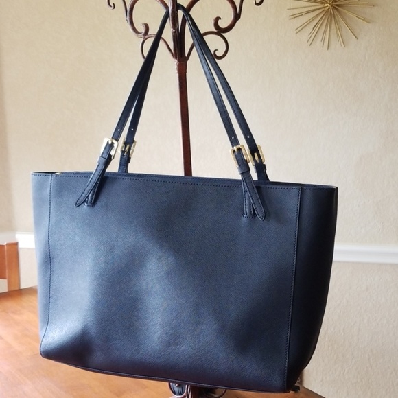 Tory Burch Small Buckle Saffiano Tote Navy